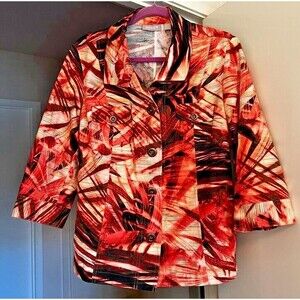 Chicos Jacket Size 2 Womens Multicolor Tropical Floral 3/4 Sleeve Blazer Jacket